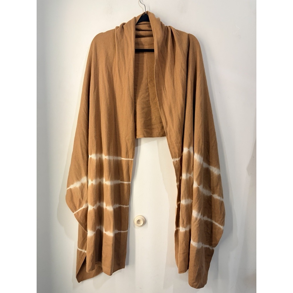 Garnet Hill 100% Cashmere Wrap Shawl OS Brown Tie Dye Striped Boho Scarf